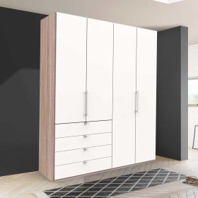 XL Falttüren Kleiderschrank Lolyana in Weiß und Eiche Sägerau mit vier Schubladen – Ansicht 3