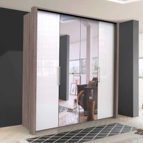 Großer Schlafzimmerschrank Yunidra mit Spiegel und Falttüren – Ansicht 2