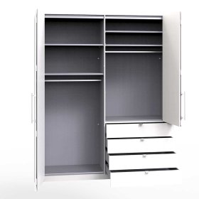 Design Kleiderschrank Grinzia in Weiß Glas beschichtet mit Falttüren – Ansicht 6