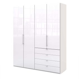 Design Kleiderschrank Grinzia in Weiß Glas beschichtet mit Falttüren – Ansicht 1