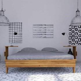 Wildeiche Bett Carilla aus massiv geölt mit Nachtkonsolen (dreiteilig) – Ansicht 1