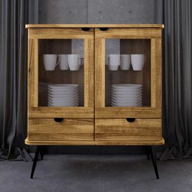 Wohnzimmer Schrank Clantica aus Wildeiche Massivholz mit Glastüren – Ansicht 2