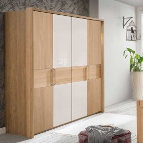 Schlafzimmerschrank Veyfas in Beige und Eiche 4-türig – Ansicht 2