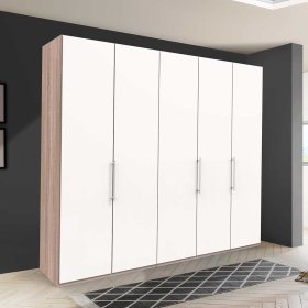 Breiter Kleiderschrank Lolyana in Weiß und Eiche Sägerau foliert – Ansicht 3