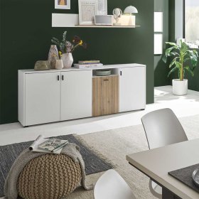 Großes Sideboard Saladd in Weiß und Wildeichefarben 200 cm breit – Ansicht 3