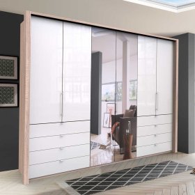 Panorama Schlafzimmerschrank Andryas mit Falttüren Spiegel und Schubladen – Ansicht 2