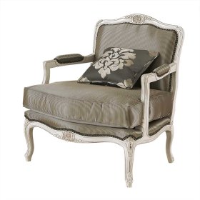 Luxuriöser Sessel Lagoos in Taupe und Holz White Wash – Ansicht 1