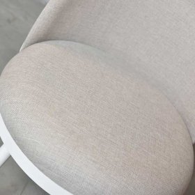 Retro Polsterstuhl Linea in Weiß und Beige mit Webstoff – Ansicht 3