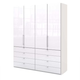 Schlafzimmer Kleiderschrank Grinzia in Weiß Glas beschichtet mit Falttüren – Ansicht 1