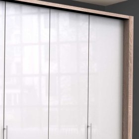XL Schlafzimmerschrank Andryas in Weiß und Eiche Sägerau glasbeschichtet – Ansicht 5