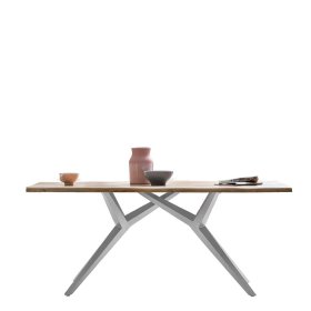 Design Esstisch Vatila in Altsilberfarben und Wildeiche mit Massivholzplatte – Ansicht 1
