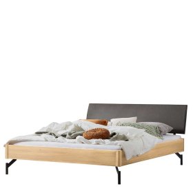 Doppelbett Eiche hell Liadoras mit Vierfußgestell aus Metall und Polsterkopfteil – Ansicht 1