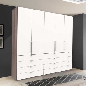 Moderner Kombi Kleiderschrank Rarian mit Falttüren und vielen Schubladen – Ansicht 3