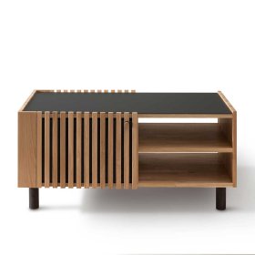 Skandi Design Wohnzimmer Tisch Prozatur aus Wildeiche Massivholz mit Glasplatte – Ansicht 2