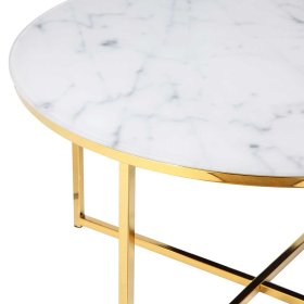 Retro Glas Tisch Enzigo in Weiß und Goldfarben rund – Ansicht 3