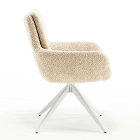 Cremefarbene Esstisch Stühle Velsamos aus Boucle Stoff und Metall (2er Set) – Ansicht 3