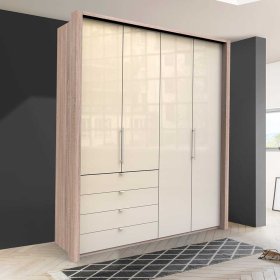 Design Kleiderschrank Codumenta in Creme Weiß und Eiche Sägerau mit Falttüren – Ansicht 2