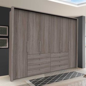 XXL Schlafzimmerschrank Vasilio 4 türig mit Schubladen in Eiche Trüffelfarben – Ansicht 2