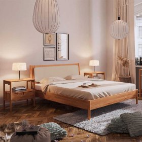 Hochwertiges Bett Artjes aus Wildbuche Massivholz mit Polsterkopfteil – Ansicht 2