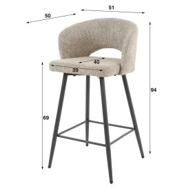 Barhocker Udessan mit Armlehnen und Vierfußgestell aus Metall (2er Set) – Ansicht 4