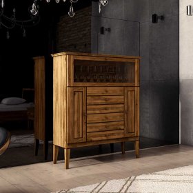 Highboard Tyvoria aus Wildeiche Massivholz mit Glasklappe – Ansicht 4