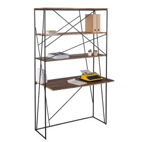Designschreibtisch Slavrio aus Mangobaum Massivholz und Stahl mit Regal – Ansicht 4