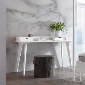 Skandi Design Schreibtisch Mailiona in Weiß aus Buche Massivholz – Ansicht 2