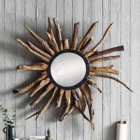Dekorativer Wandspiegel Koropi I aus Suar Massivholz 90 cm breit – Ansicht 2