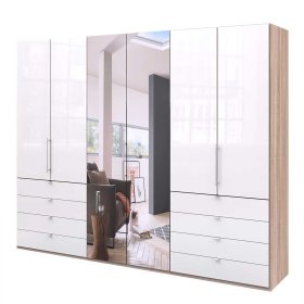 Panorama Schlafzimmerschrank Andryas mit Falttüren Spiegel und Schubladen – Ansicht 1