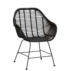 Schwarze Rattan Stühle Vitablo mit Armlehnen 45 cm Sitzhöhe (2er Set) – Ansicht 1