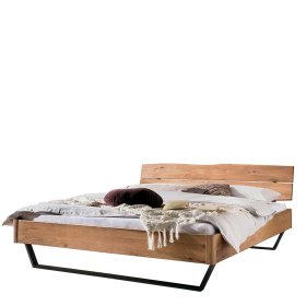 Echtholzbett Evillan im Industrie und Loft Stil aus Wildeiche und Metall – Ansicht 1