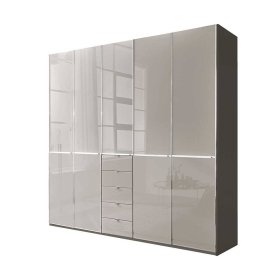 Drehtürenschrank modern Sanctos 247 cm breit Front glasbeschichtet – Ansicht 1