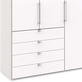 Weißer Schlafzimmerschrank Emiliano mit Falttüren und Schubladen – Ansicht 4