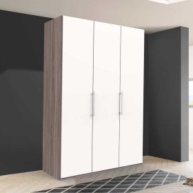 Schlafzimmerkleiderschrank Rarian in Weiß und Eiche Trüffelfarben mit Falttüren – Ansicht 3