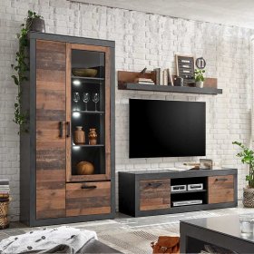 Wohnwand Frondito in Dunkelgrau und Altholz Optik 250 cm breit (dreiteilig) – Ansicht 2
