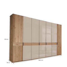 XL Drehtürenkleiderschrank Vericia in Eiche Bianco & Champagner 344 cm breit – Ansicht 15