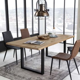 Tisch Esszimmer Varitim aus Wildeiche Massivholz & Metall mit Bügelgestell – Ansicht 3