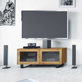 TV Board Vaneri aus Wildeiche Massivholz mit Glastüren – Ansicht 2