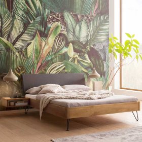 140x200 Bett Wildeiche Fine mit Vierfußgestell aus Metall und Polsterkopfteil – Ansicht 2