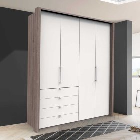 Schlafzimmerschrank Rarian in Weiß und Eiche Trüffelfarben – Ansicht 2