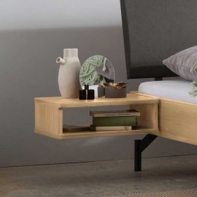 Doppelbett Eiche hell Liadoras mit Vierfußgestell aus Metall und Polsterkopfteil – Ansicht 5