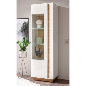 Standvitrine Franvos im Skandi Design in Weiß und Wildeiche Optik – Ansicht 2