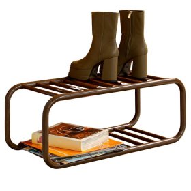 Metall Schuhregal Pulany in Braun mit zwei Schuhgittern – Ansicht 1