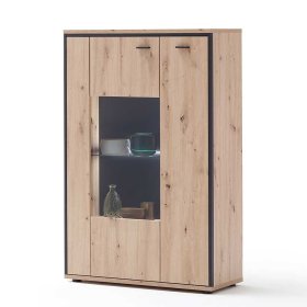 Wohnzimmer Highboard Geronda in Eiche Optik und Anthrazit mit Glas – Ansicht 2