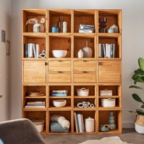 Wohnwand Vollholz Moore aus Wildeiche Massivholz 190 cm hoch (zwanzigteilig) – Ansicht 1