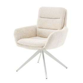 Cremefarbene Esstisch Stühle Velsamos aus Boucle Stoff und Metall (2er Set) – Ansicht 1