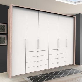 Moderner Schlafzimmerschrank Lolyana in Weiß und Eiche Sägerau 4 türig – Ansicht 2