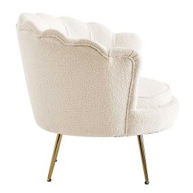 Retrostil Muschelsessel Pocatino in Cremefarben und Gold aus Boucle und Metall – Ansicht 4