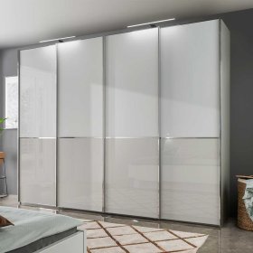 Schlafzimmer Xarina in Weiß und Hellgrau mit LED Beleuchtung (vierteilig) – Ansicht 10