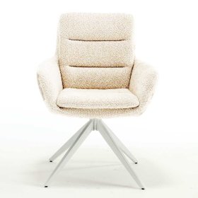 Cremefarbene Esstisch Stühle Velsamos aus Boucle Stoff und Metall (2er Set) – Ansicht 2